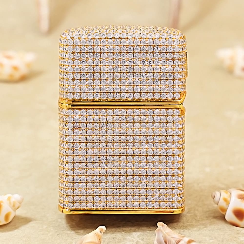 Zippo Luxury Swarovski Gold Crystal With Logo Lighter