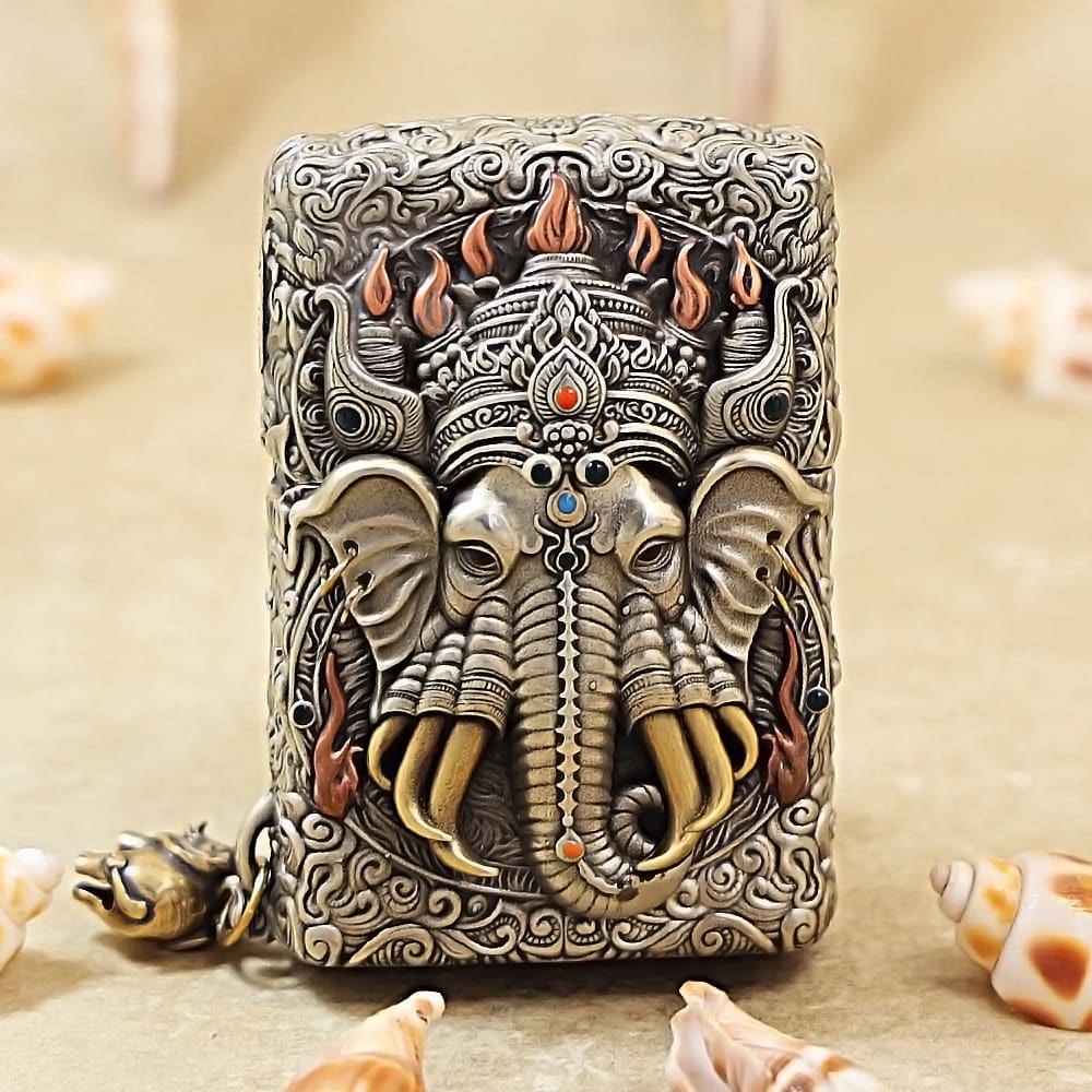 Japanese Zippo Antique Metal Jacket King of Elephants Lighter