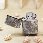 Open Tang Dynasty Zippo Armor lighter showing the windproof insert and front design