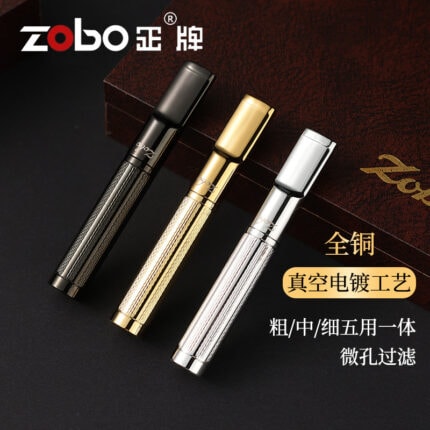 ZOBO ZB-482 engraved 5-in-1 metal cigarette filter holder in gold silver and black