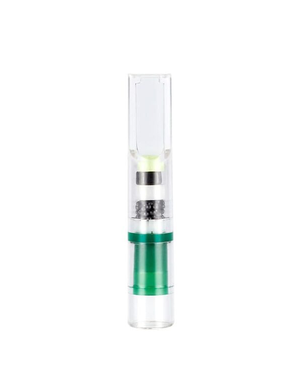 ZB405-04 Clear disposable vape cartridge with green band and visible coil, standing upright against a white background