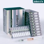 Zobo product boxes with stacked sealed vials and a clear blister pack on a light background