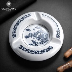 CigarLoong Painted Three Slot Cigar Dragon Ceramics Ashtray