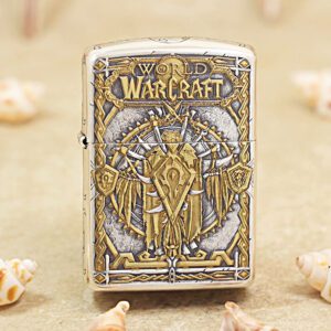 Zippo Armor Etching Silver With Inlay Gold World of Warcraft Lighter