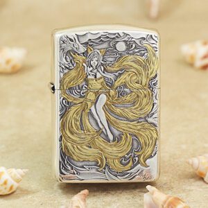Zippo Etching Silver With Gold Nine-tailed Fox Lighter