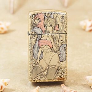 Zippo Slim Etching Brass Nine-tailed Fox Lighter