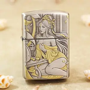 Zippo Armor Etching Silver With Gold Golden Hairpin Beauty Lighter