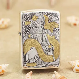 Zippo Armor Etching Silver With Gold King of Ghosts Geisha Lighter