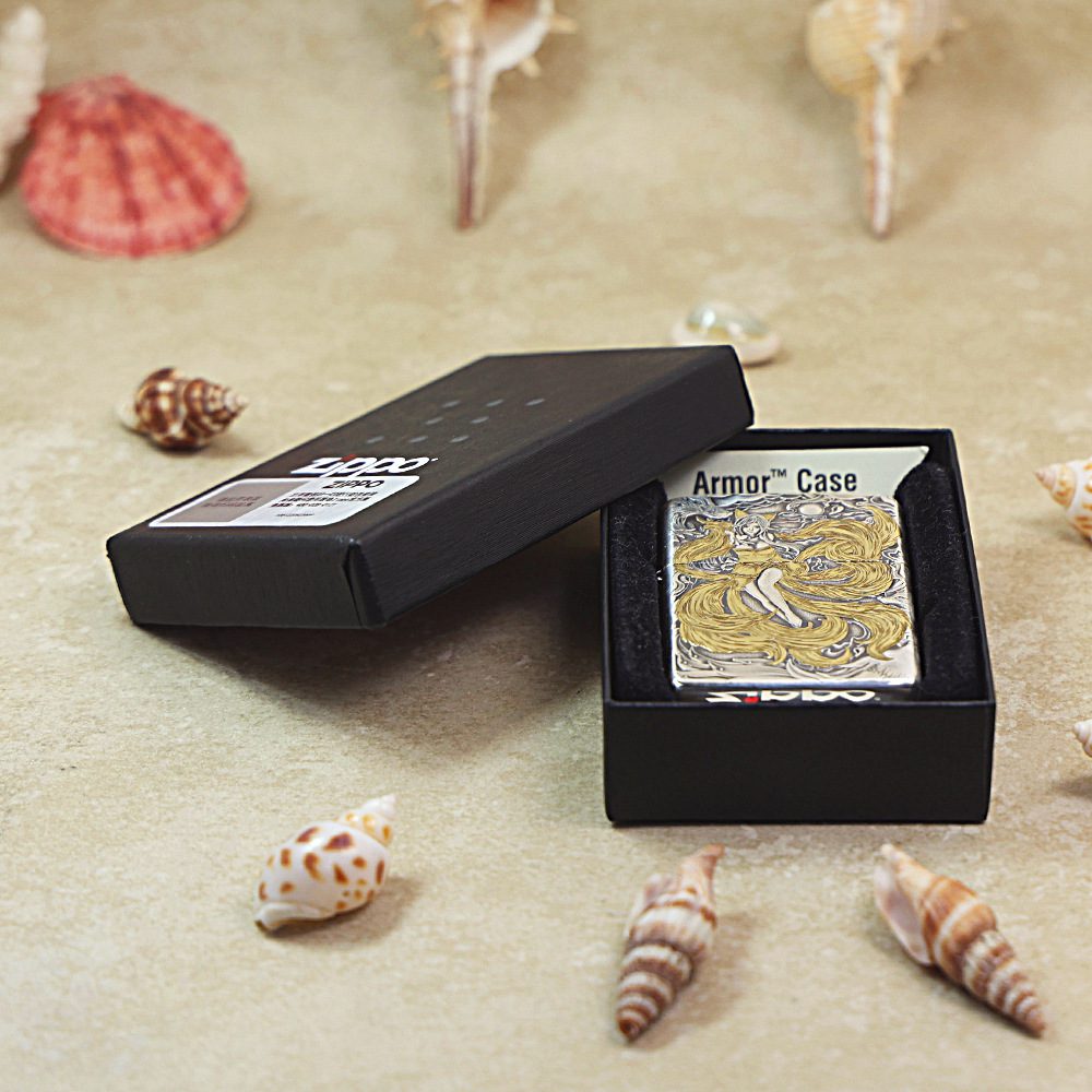 Zippo Etching Silver With Gold Nine-tailed Fox Lighter