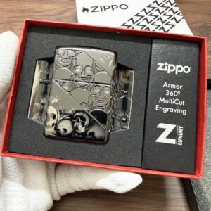 Zippo Armor 360 Degree Engraved Skull Collage Design Lighter 46751