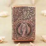 KZ331 solid copper Zippo St Benedict figure reverse view