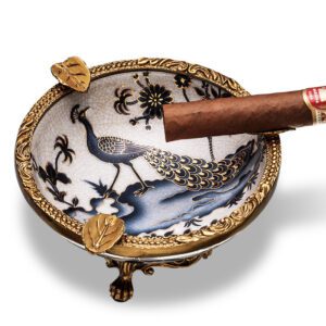 CigarLoong Premium Painted Three Slot Cigar Peacock Ceramics Ashtray