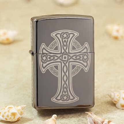 Zippo Celtic Cross Design lighter 48614 in Black Ice