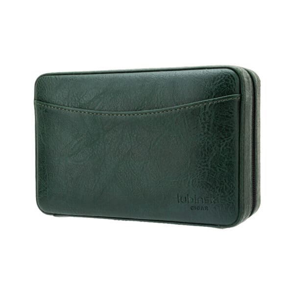 CH-022-04 Dark green leather wallet with a zip-around closure and curved front pocket detail