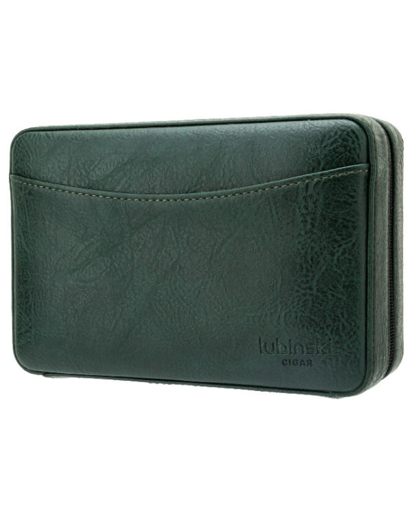 CH-022-04 Dark green leather wallet with a zip-around closure and curved front pocket detail