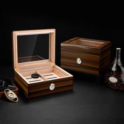 CigarLoong piano lacquer clear-top cigar humidors in two desktop formats