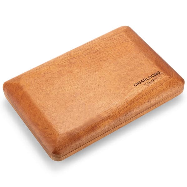 CH004-04 Wooden cigar box with rounded edges, light brown finish, lid closed (shows 'CIGARLONG' branding).