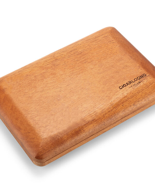 CH004-04 Wooden cigar box with rounded edges, light brown finish, lid closed (shows 'CIGARLONG' branding).