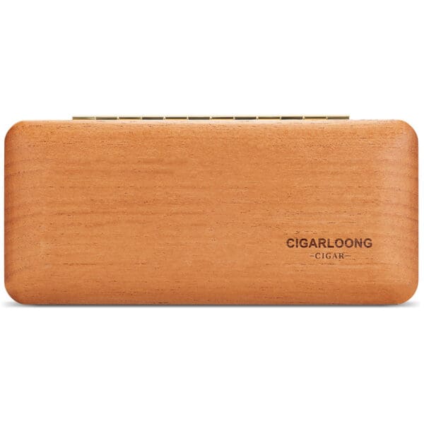 CH004-05 Wooden cigar humidor with a light finish and a metal hinge on top, branded CIGARLOONG CIGAR on the side.