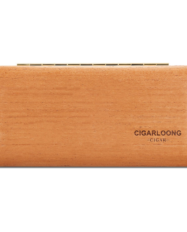 CH004-05 Wooden cigar humidor with a light finish and a metal hinge on top, branded CIGARLOONG CIGAR on the side.