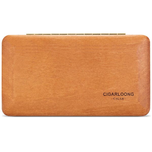 CH004-06 Rectangular, light-brown wooden cigar humidor with rounded corners and a small 'CIGARLOONG CIGAR' stamp in the lower-right corner.