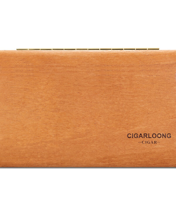 CH004-06 Rectangular, light-brown wooden cigar humidor with rounded corners and a small 'CIGARLOONG CIGAR' stamp in the lower-right corner.