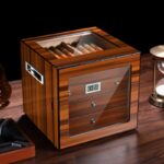 CigarLoong glass-top desktop cigar humidor with front digital hygrometer