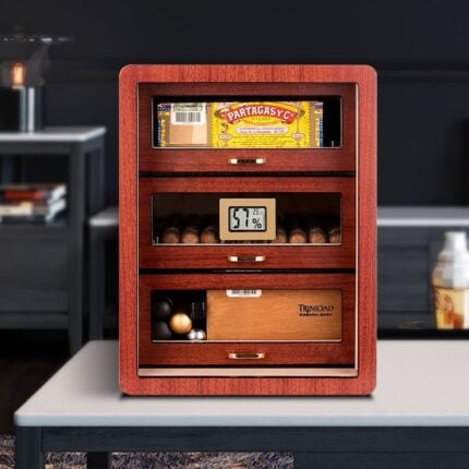 CigarLoong multi-drawer glass-front cigar humidor cabinet with digital hygrometer
