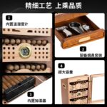 CigarLoong humidor cabinet infographic showing hygrometer, humidifier and accessory drawer