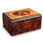 CigarLoong Romeo carved burl wood cigar humidor with brass-tone lock