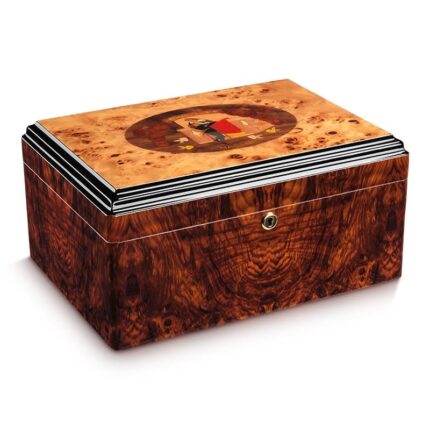 CigarLoong Romeo carved burl wood cigar humidor with brass-tone lock