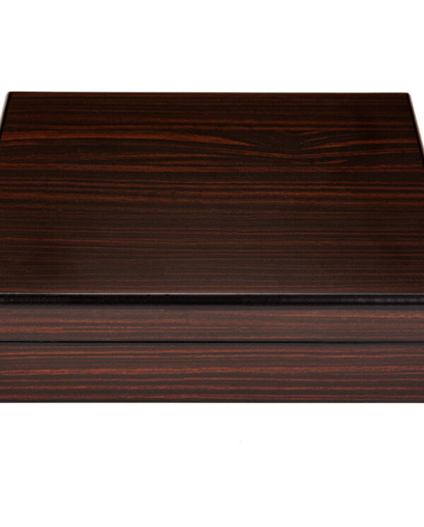 CH018-01 Dark polished wooden rectangular box with the lid closed, showing a rich wood grain surface.