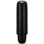 Slim black leather pen/cutter case with rounded ends and a protective flap at the bottom
