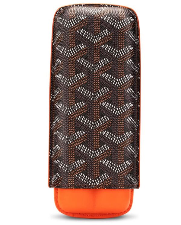 CL033-07 Rectangular designer handbag with a brown and white chevron pattern, orange trim, and an orange base, shown upright.