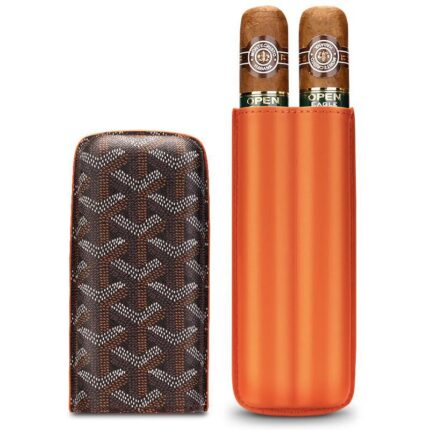 Orange CigarLoong wave-pattern leather case holding two cigars