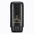Black leather Montecristo cigar case with a gold emblem on a white background.