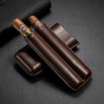 Brown CigarLoong Montecristo leather case holding two cigars
