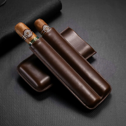Brown CigarLoong Montecristo leather case holding two cigars