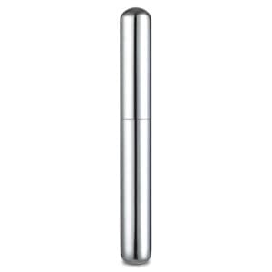 Tall, polished stainless steel cylindrical container with rounded ends, standing upright on a white background.