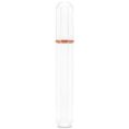 Tall, faceted clear glass bottle with a copper-colored band around the neck.