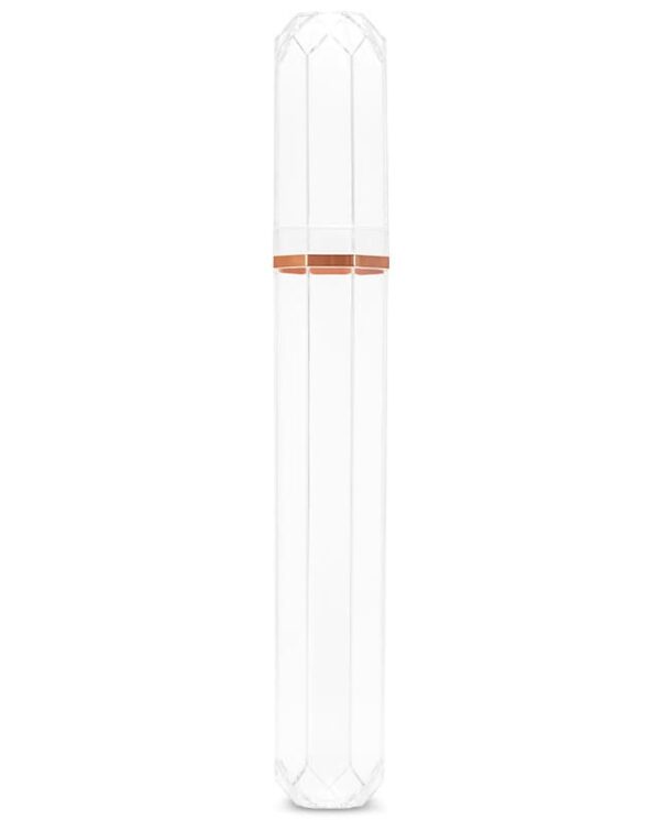 CL037-04 Tall, faceted clear glass bottle with a copper-colored band around the neck.