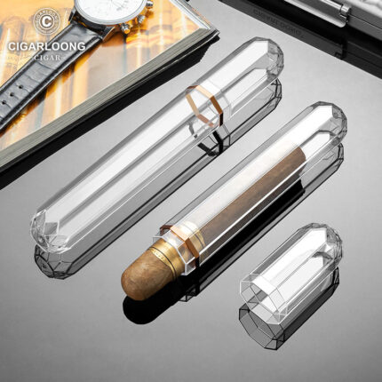 CigarLoong clear acrylic adjustable tube holding one cigar