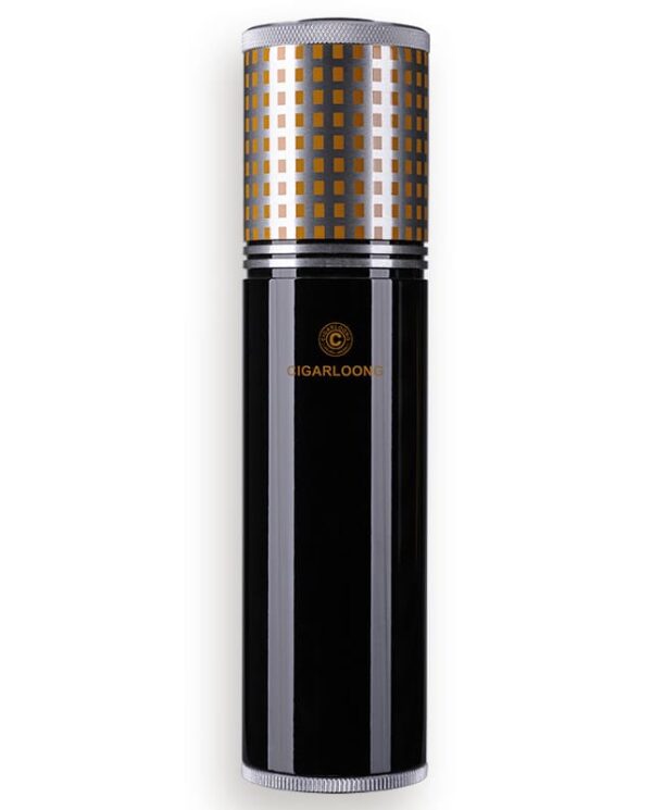 CL038-01 Black glossy cylindrical bottle with a silver-rimmed gold-checkered cap, branding visible on the front edge of the bottle.