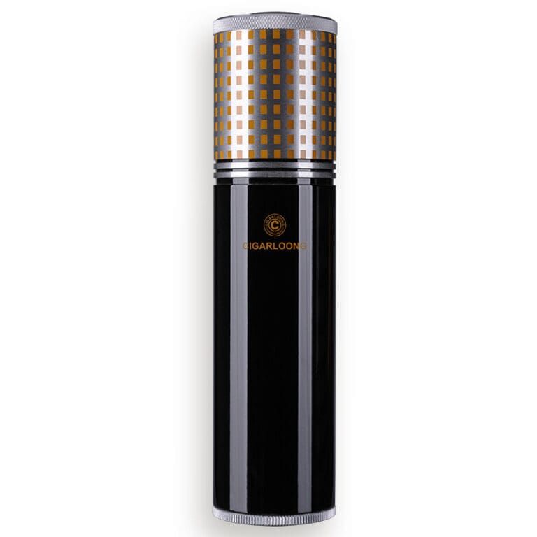 CL038-01 Black glossy cylindrical bottle with a silver-rimmed gold-checkered cap, branding visible on the front edge of the bottle.