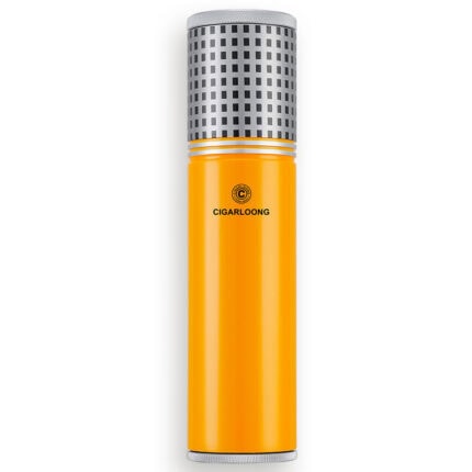 CigarLoong stainless steel four-cigar tube humidor in yellow finish