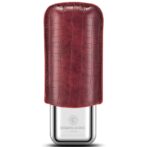 Cigar lighter with burgundy leather-wrapped body and a silver metal base, brand CIGARLOONG visible at bottom