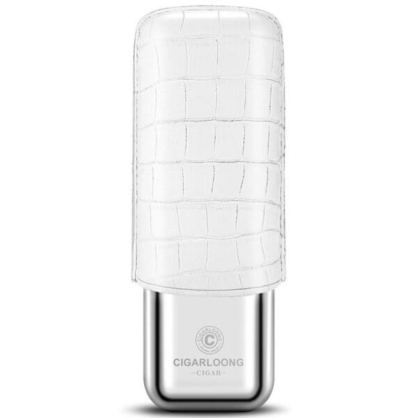 CL042-014 White crocodile-pattern lighter with a shiny silver base and the brand text 'CIGARLOONG'.