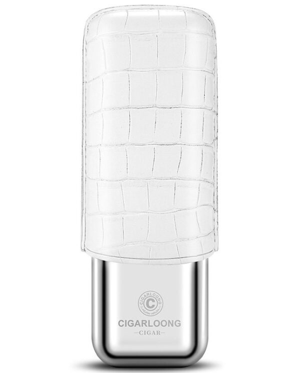 CL042-014 White crocodile-pattern lighter with a shiny silver base and the brand text 'CIGARLOONG'.