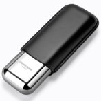 Metal lighter with a black leather sleeve, brand CIGARLOONG visible on the chrome lid.