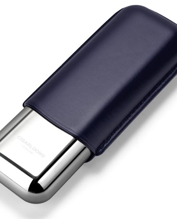 CL042-07 USB flash drive with navy blue leather cover and silver metal tip